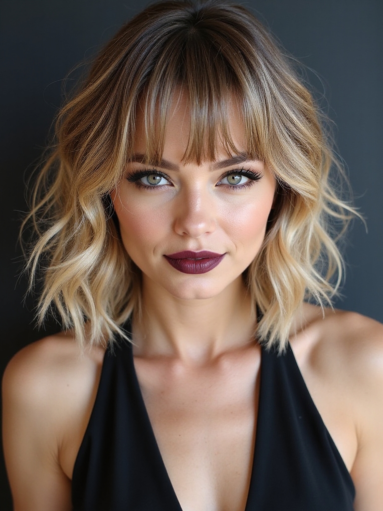 wispy bangs layered beachy waves