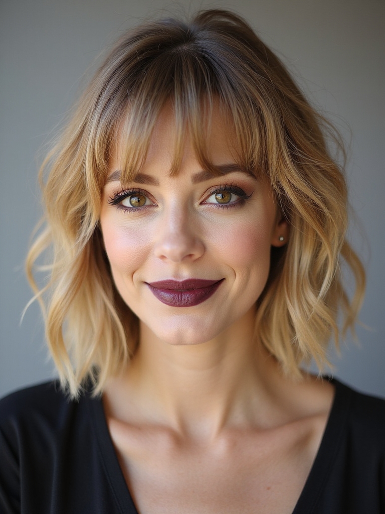 wispy bangs long bob
